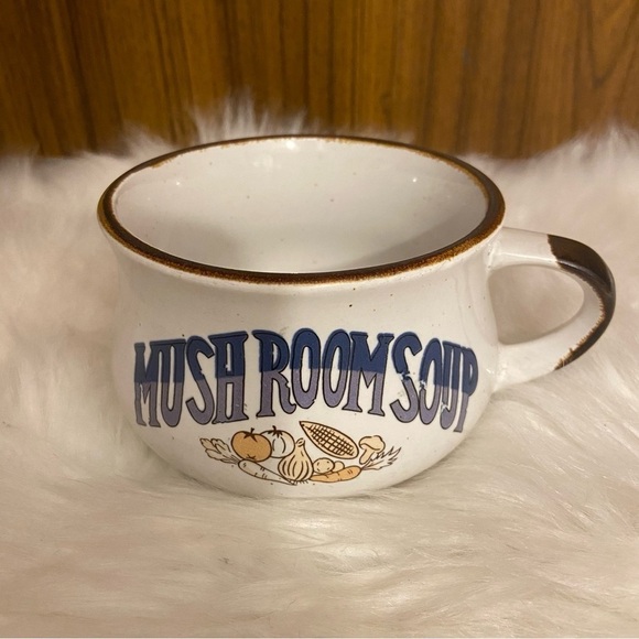 Vintage festival stone wear mushroom chicken tomato soup cups bowls with handles - Picture 9 of 15